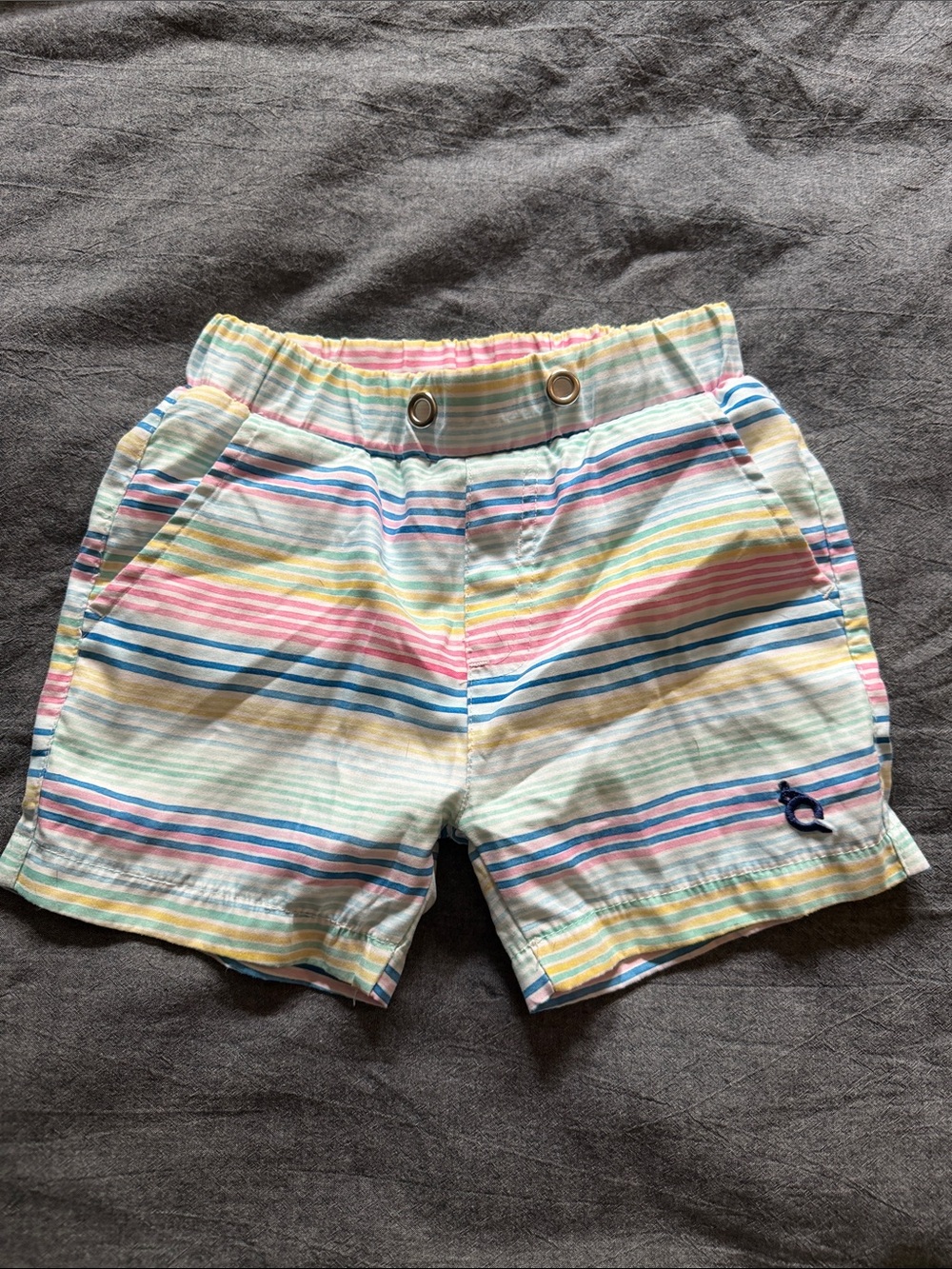 Pastel Striped Cotton Swimsuit Shorts with Nautical Embroidered Accent